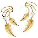Left And Right Vermeil Double Leaves With Cubic Zirconia Ear Cuff Set