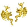 Left And Right Gold Vermeil Pierceless Flying Horned Dragon Ear Cuff