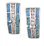 Imitation Blue Opal Inlay Cubic Zirconia Post Earrings