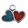Mini Double Heart With Blue Turquoise Synthetic Red Coral Inlay Charm