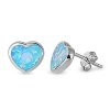 Synthetic Light Blue Opal Heart Shaped Post Stud Earrings