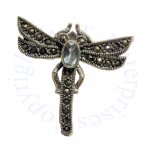 Imitation Blue Topaz And Marcasite Dragonfly Brooch Pin