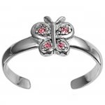 Pink Cubic Zirconia Butterfly Adjustable Toe Ring