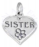 Love Heart SISTER Message Charm With A Flower
