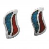 Southwest Inlaid Blue Turquoise Chips Fiery Flame Design Post Earrings