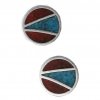 Southwest Inlaid Blue Turquoise Chips Round Pathway Post Earrings
