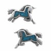 Southwest Inlaid Blue Turquoise Chips Unicorn Post Earrings