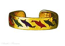 14k Yellow Gold Enameled Dolphins Animal Beach Toe Ring