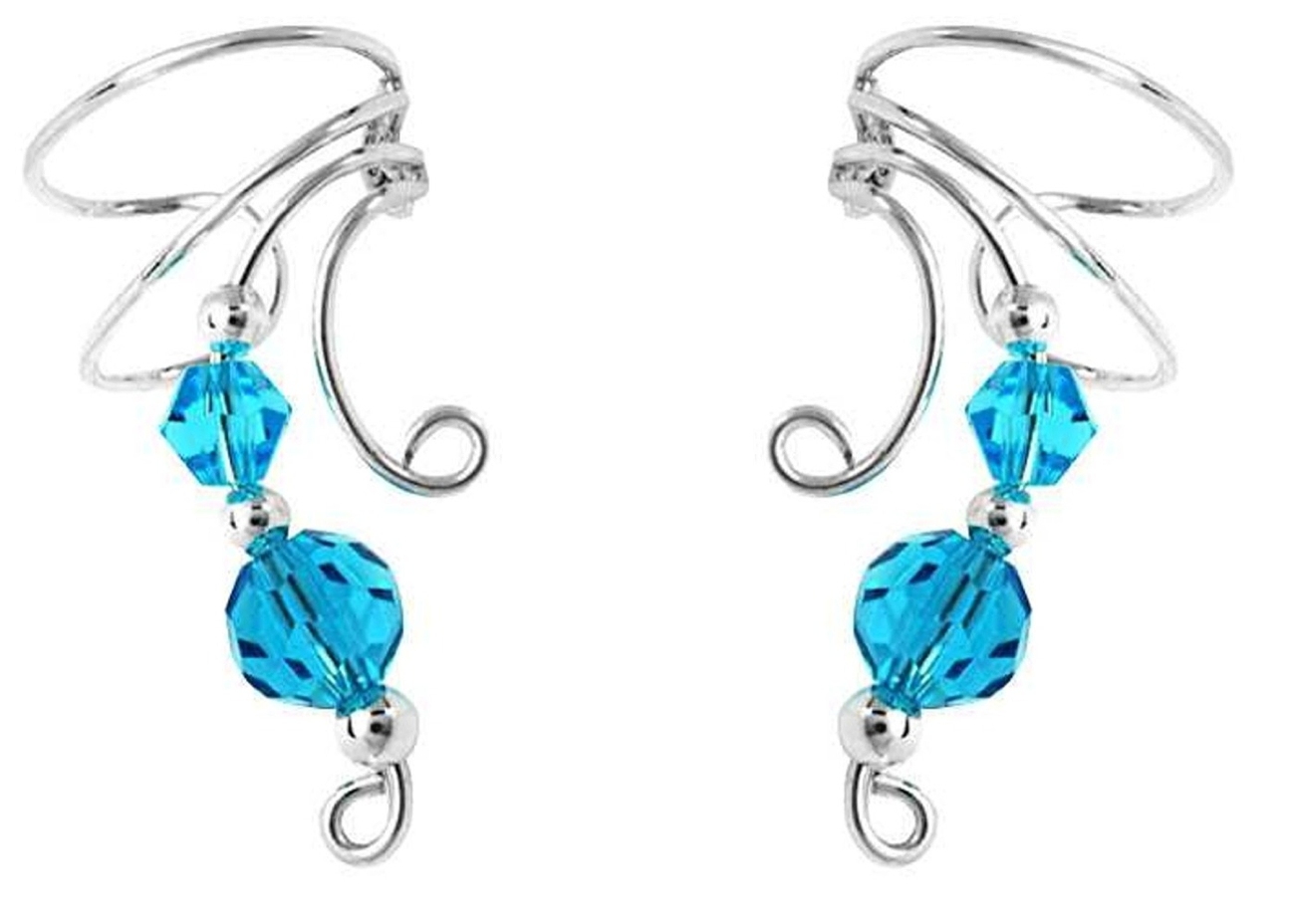 Two Blue Crystal Beads Wave Ear Cuff Wrap Set Two Blue Crystal Beads Wave Ear Cuff Wrap Set