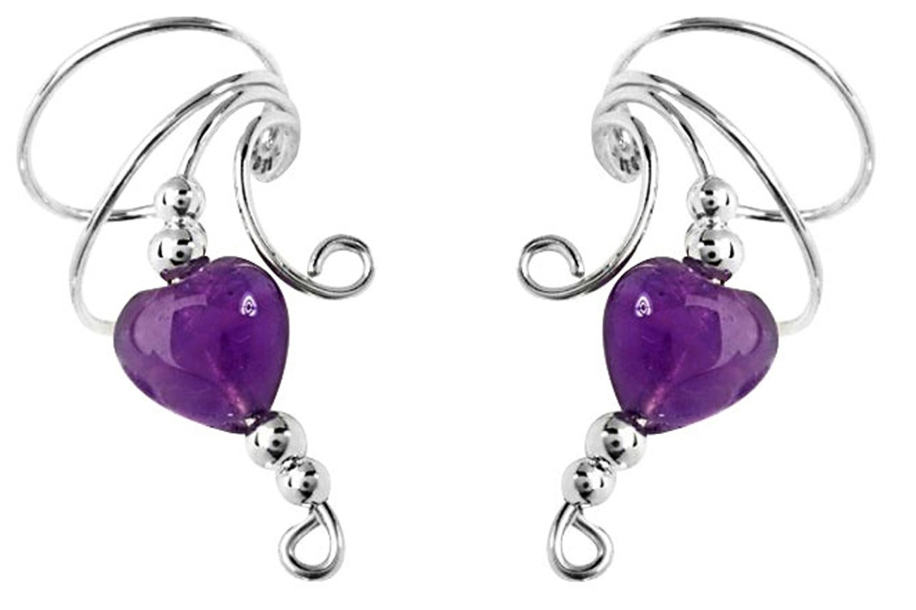 Purple Amethyst Heart Bead Wave Ear Cuff Wrap Set Purple Amethyst Heart Bead Wave Ear Cuff Wrap Set