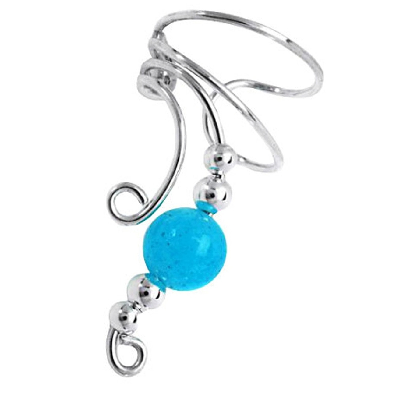 Left Only Blue Jade Round Bead Wave Ear Cuff Wrap Left Only Blue Jade Round Bead Wave Ear Cuff Wrap