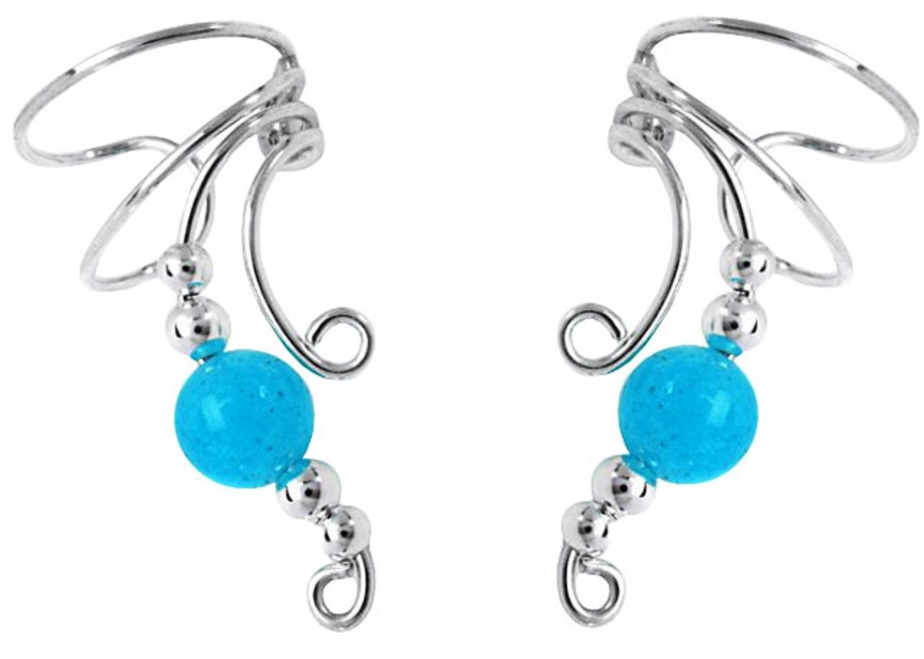 Blue Jade Round Bead Wave Ear Cuff Wrap Set Blue Jade Round Bead Wave Ear Cuff Wrap Set