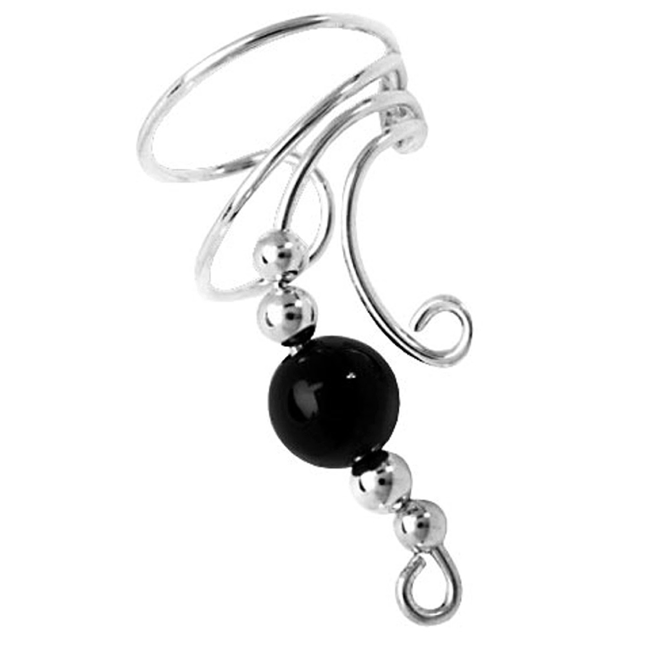 Right Only Curly Q Black Onyx Bead Ear Cuff Right Only Curly Q Black Onyx Bead Ear Cuff
