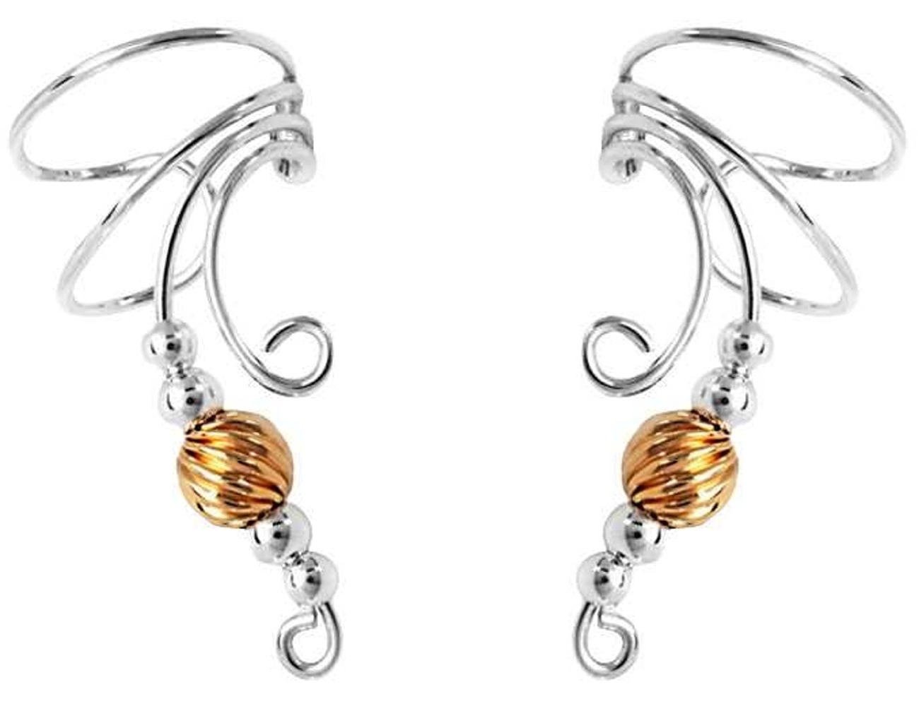 Left And Right Long Curly Q Gold Filled Twist Bead Ear Cuff Set Left And Right Long Curly Q Gold Filled Twist Bead Ear Cuff Set