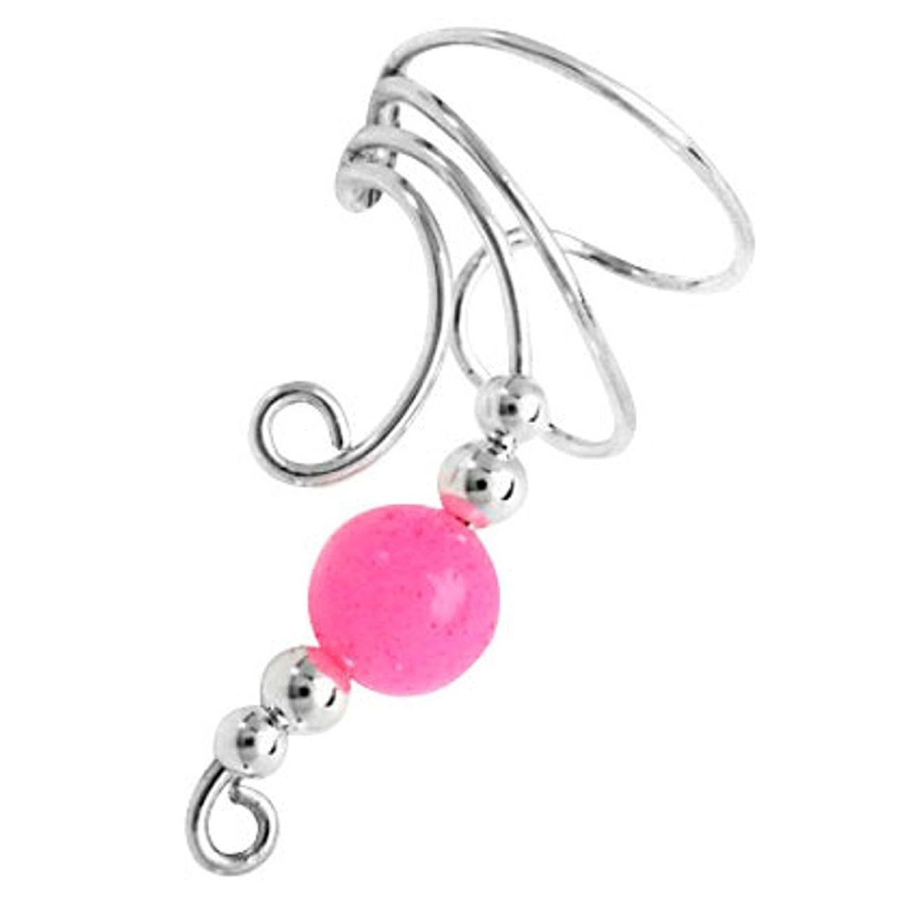 Left Only Pink Jade Round Bead Wave Ear Cuff Wrap Left Only Pink Jade Round Bead Wave Ear Cuff Wrap