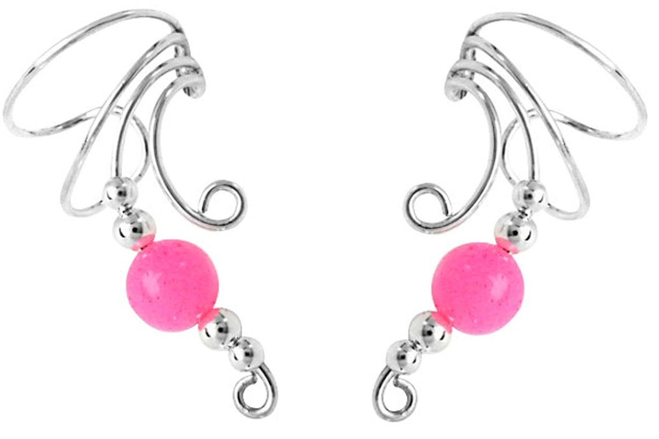 Pink Jade Round Bead Wave Ear Cuff Wrap Set Pink Jade Round Bead Wave Ear Cuff Wrap Set