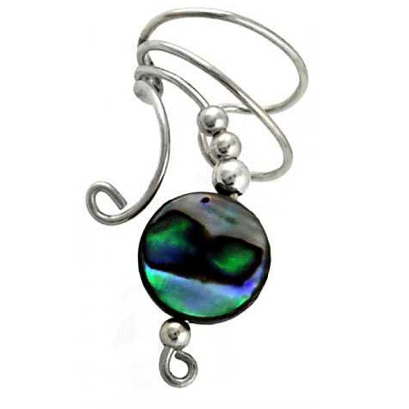 Left Only Paua Abalone Shell Round Button Bead Wave Ear Cuff Wrap Left Only Paua Abalone Shell Round Button Bead Wave Ear Cuff Wrap