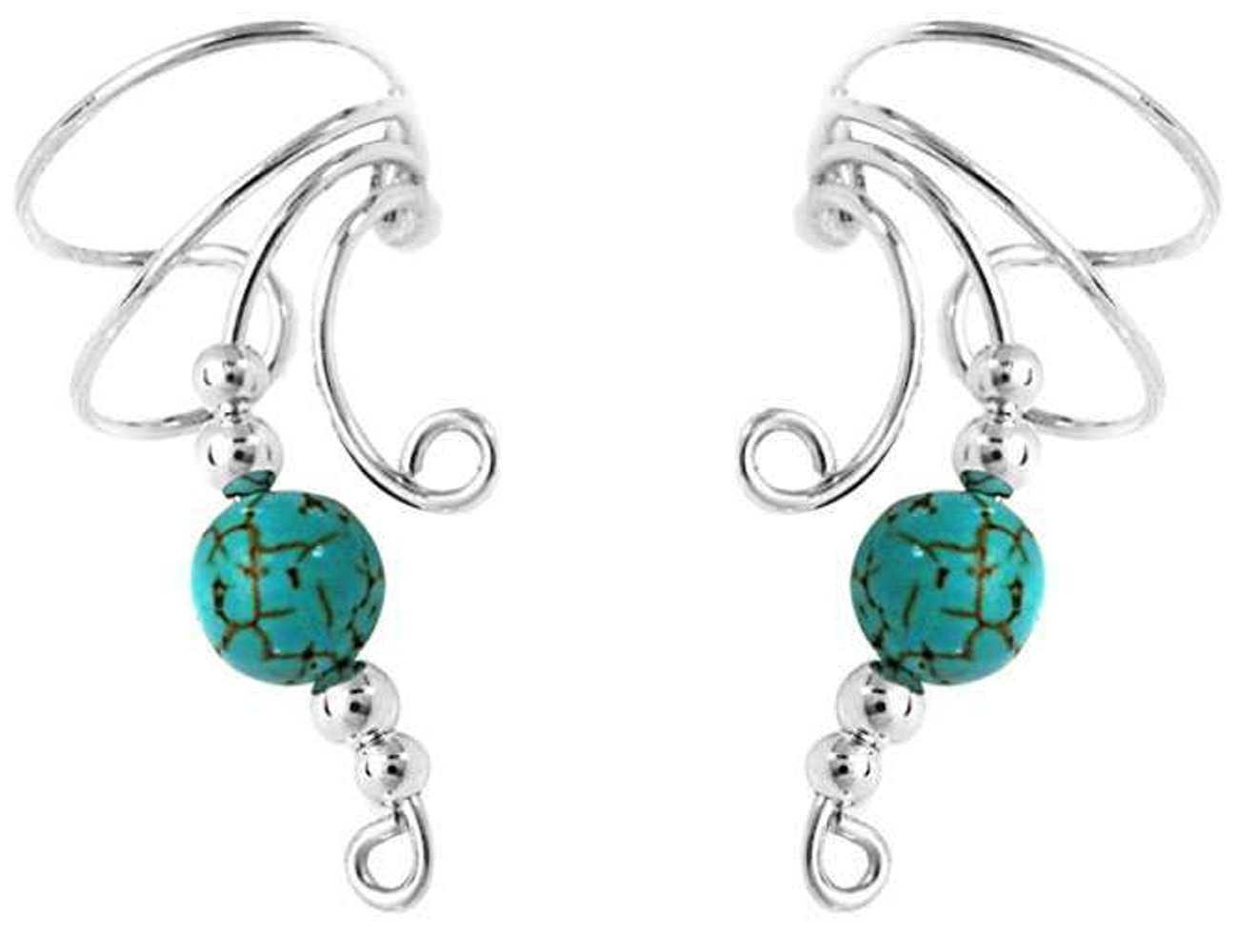 Left And Right Curly Q Turquoise Bead Ear Cuff Set