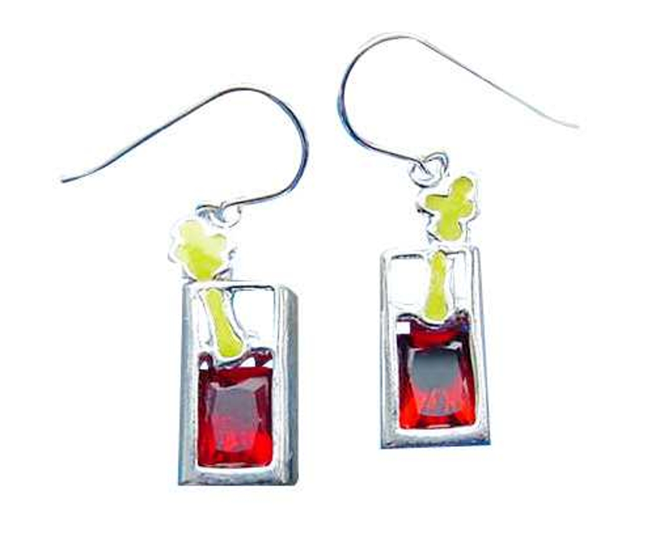 Sterling Silver Red Cubic Zirconia Bloody Mary Cocktail Earrings Sterling Silver Red Cubic Zirconia Bloody Mary Cocktail Earrings