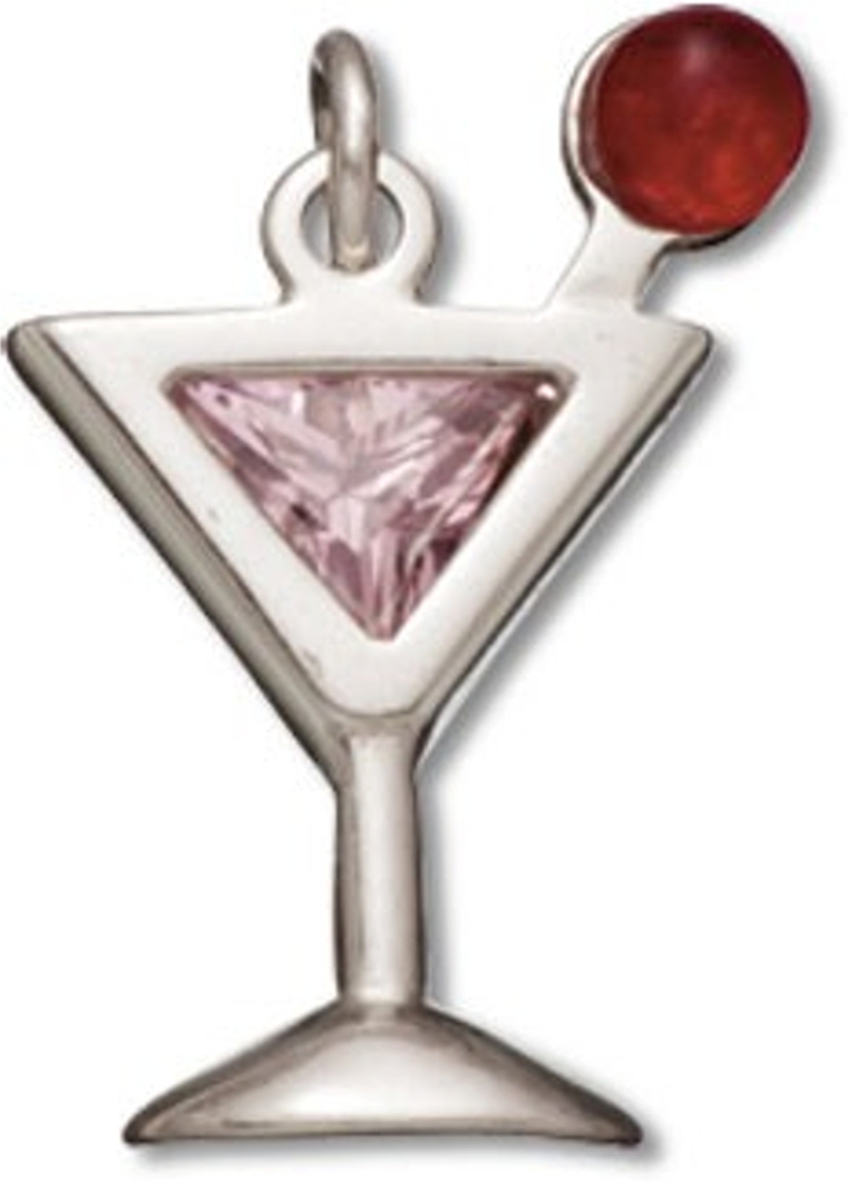 Sterling Silver Pink Cubic Zirconia Cosmopolitan Beverage Charm Sterling Silver Pink Cubic Zirconia Cosmopolitan Beverage Charm