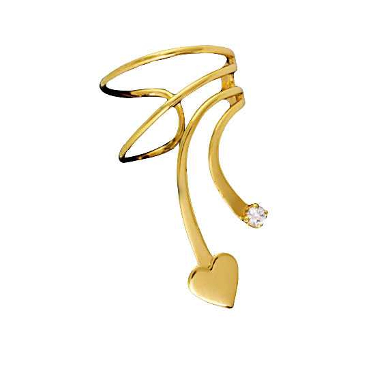 Gold Vermeil Right Only Short Wave Heart And Cubic Zirconia Ear Cuff Gold Vermeil Right Only Short Wave Heart And Cubic Zirconia Ear Cuff