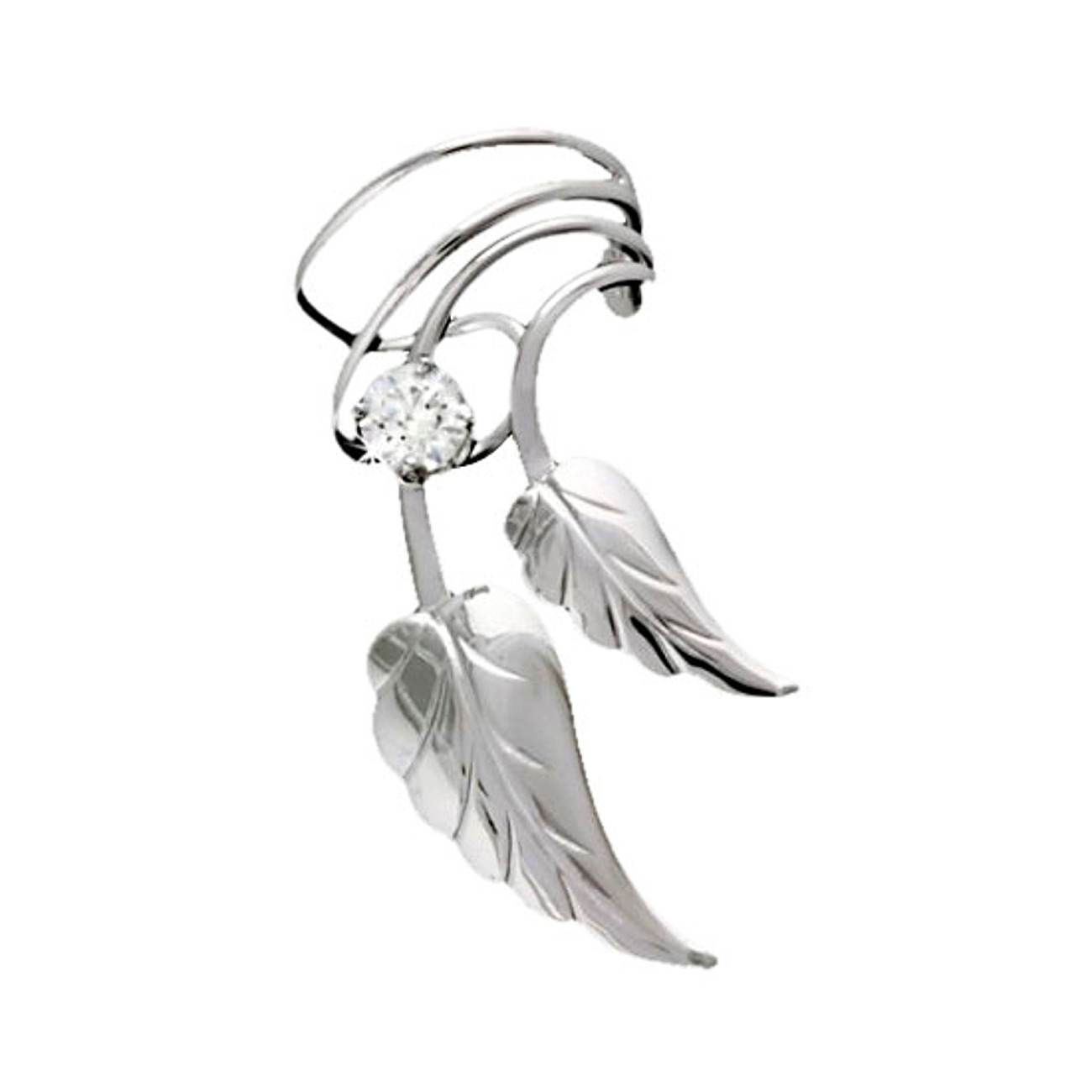 Right Only Double Leaves With Cubic Zirconia Ear Cuff