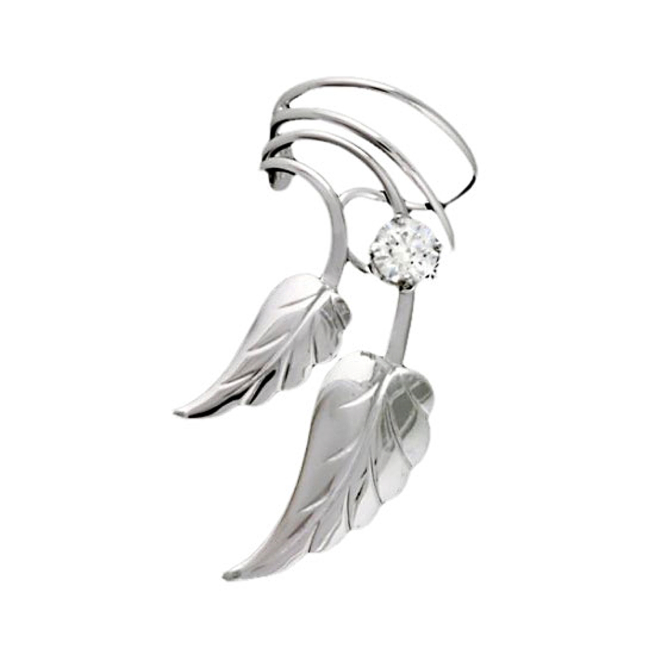 Left Only Double Leaves With Cubic Zirconia Ear Cuff