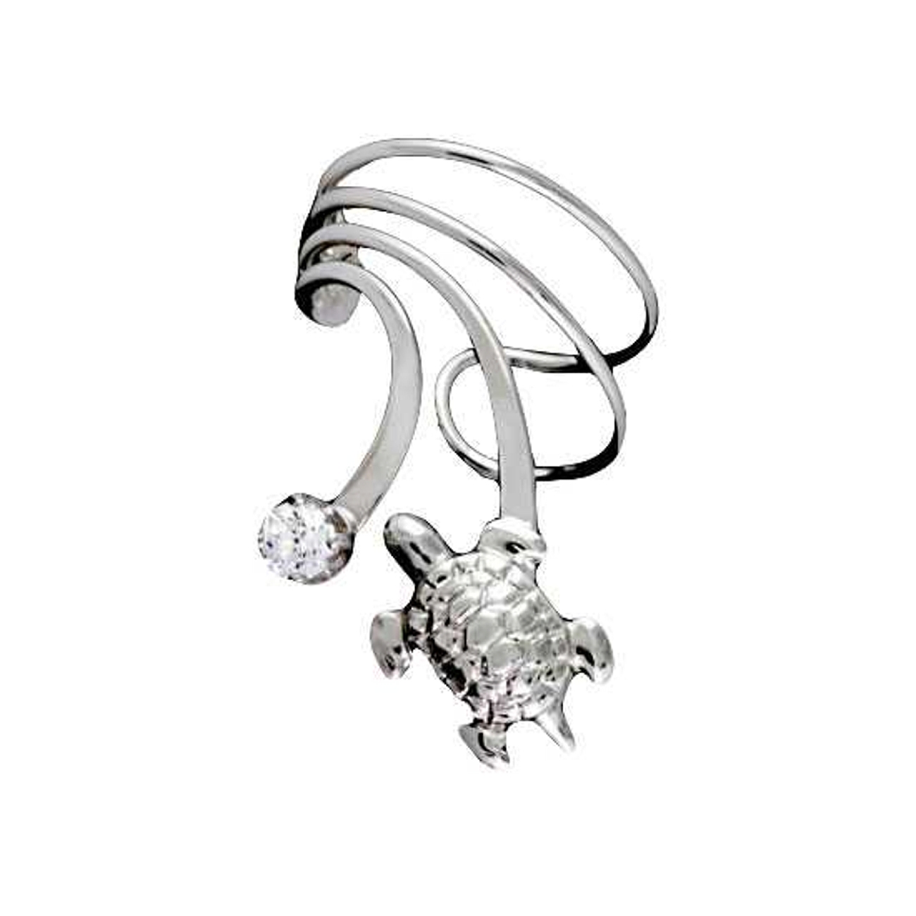 Sterling Silver Pierceless Left Only Turtle Cubic Zirconia Wave E Sterling Silver Pierceless Left Only Turtle Cubic Zirconia Wave E