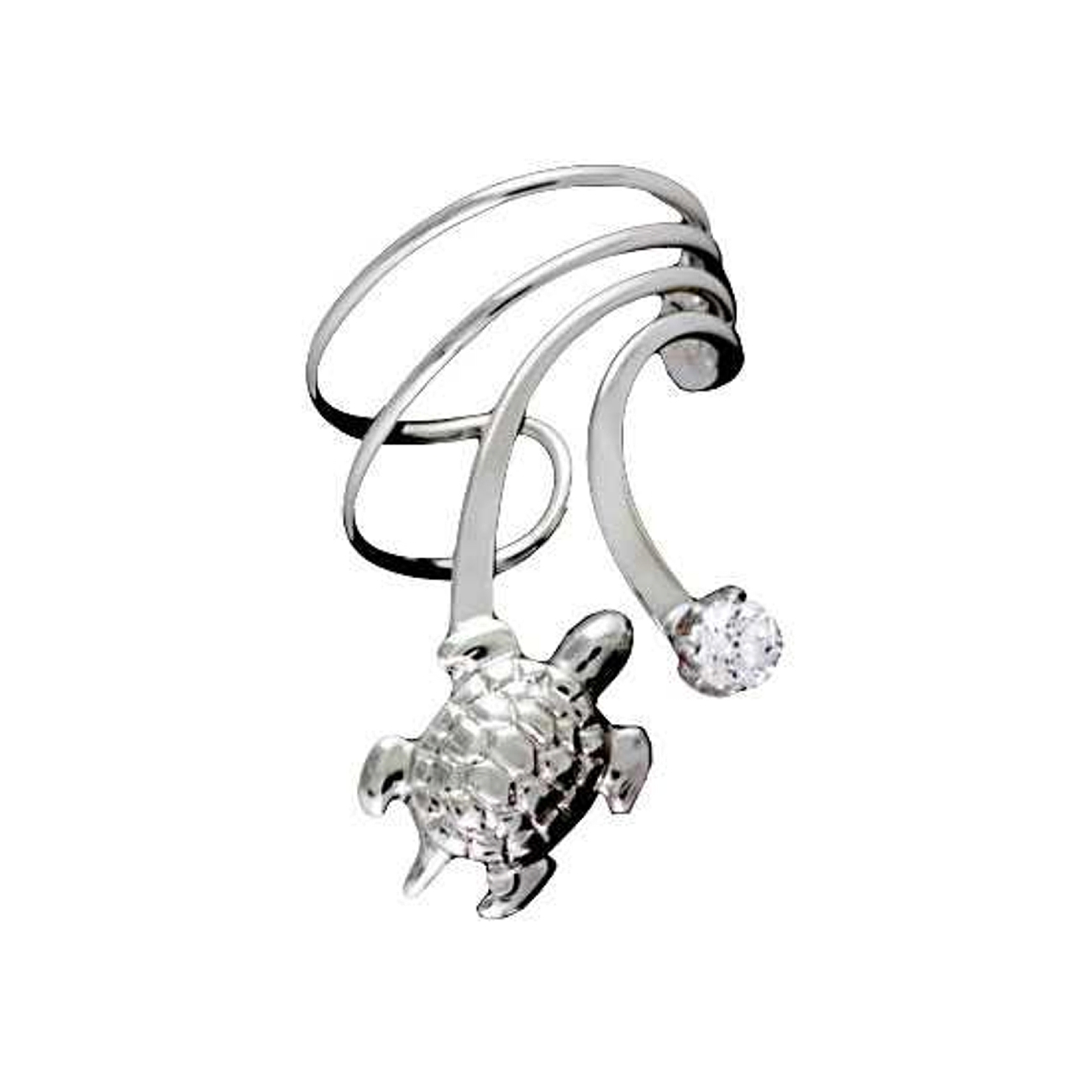 Sterling Silver Pierceless Right Only Turtle Cubic Zirconia Wave E Sterling Silver Pierceless Right Only Turtle Cubic Zirconia Wave E
