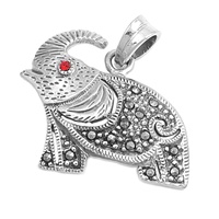 Sterling Silver Elephant With Marcasite And Ruby Stone Eye