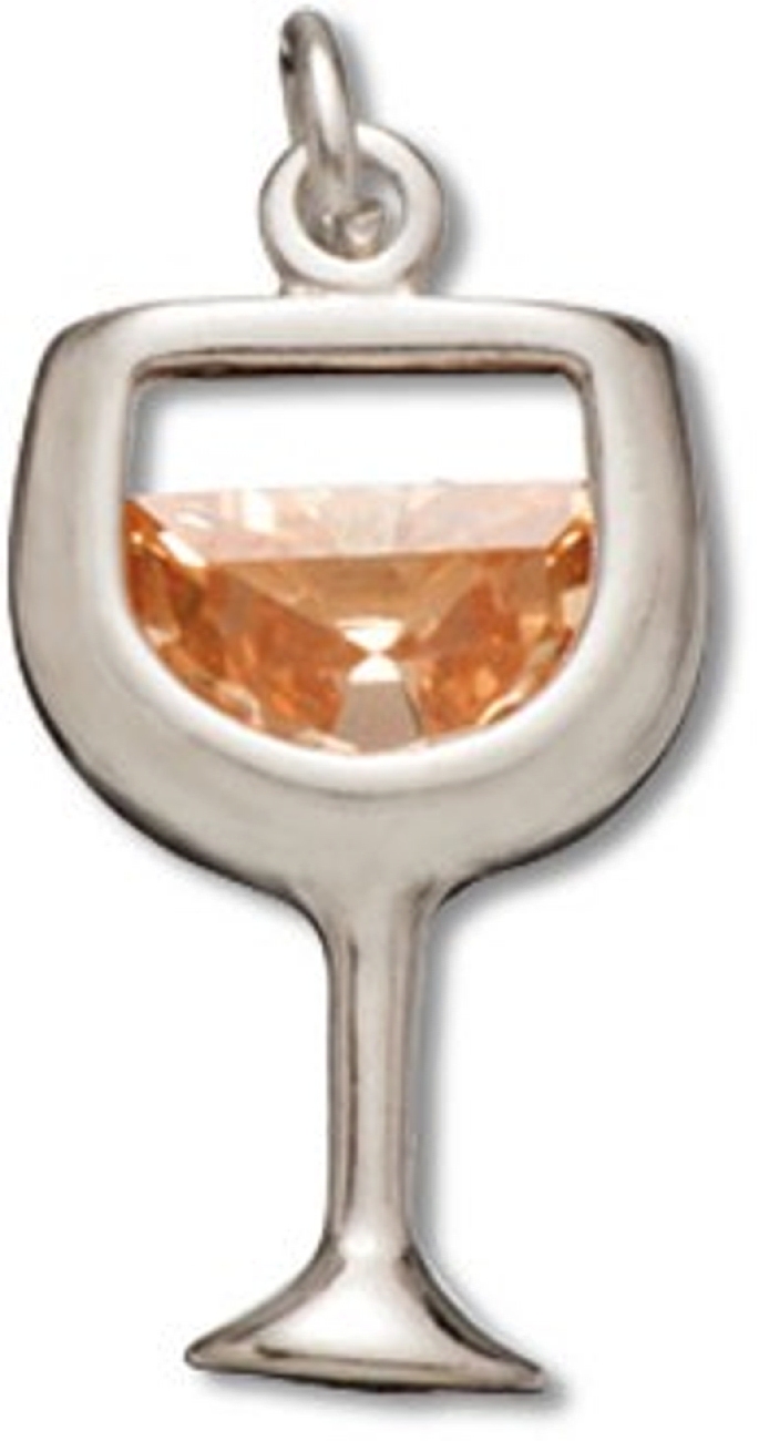 Sterling Silver Cubic Zirconia Glass Of White Wine Charm Sterling Silver Cubic Zirconia Glass Of White Wine Charm