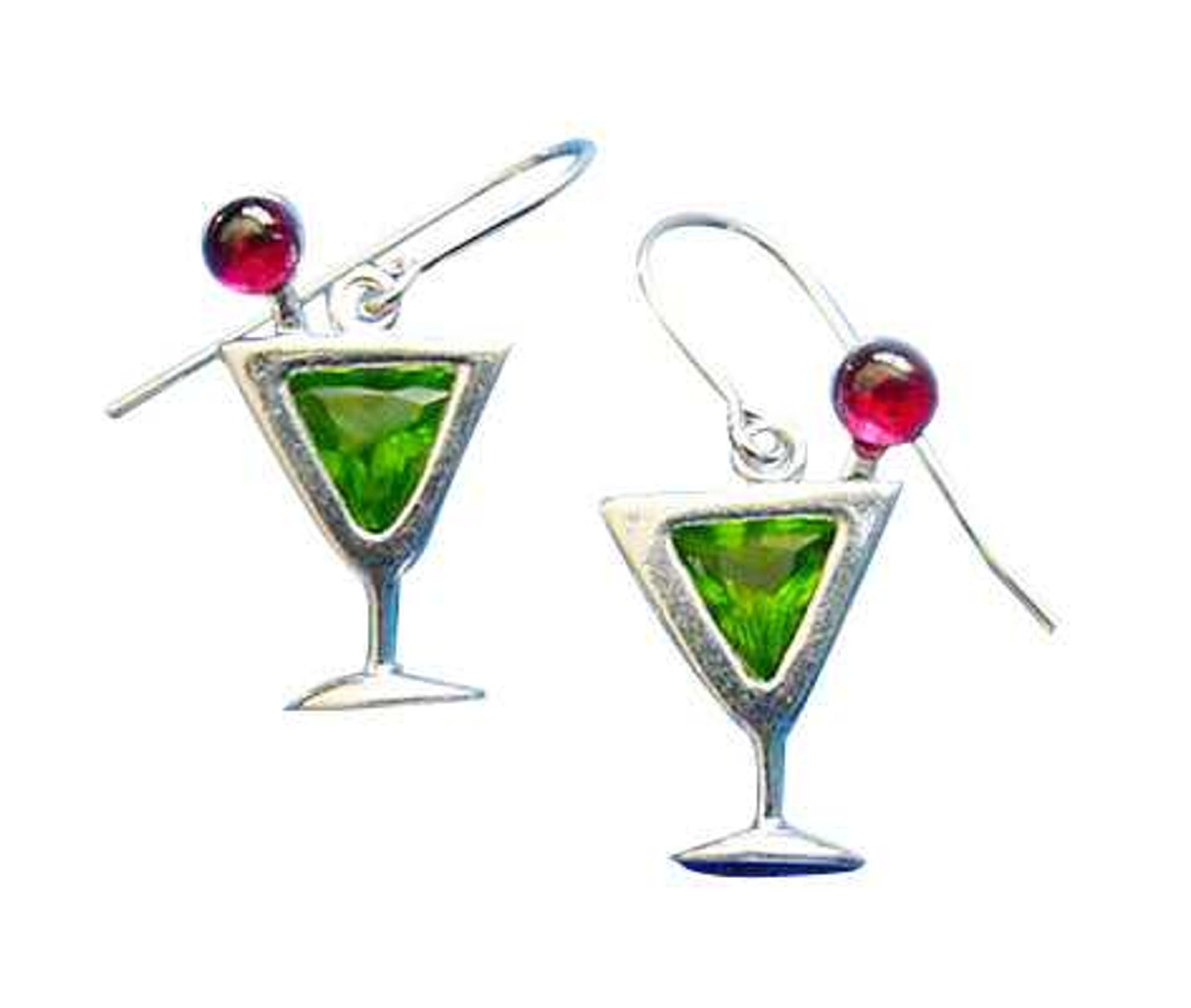 Sterling Silver Green Cubic Zirconia Appletini Glass Earrings Sterling Silver Green Cubic Zirconia Appletini Glass Earrings