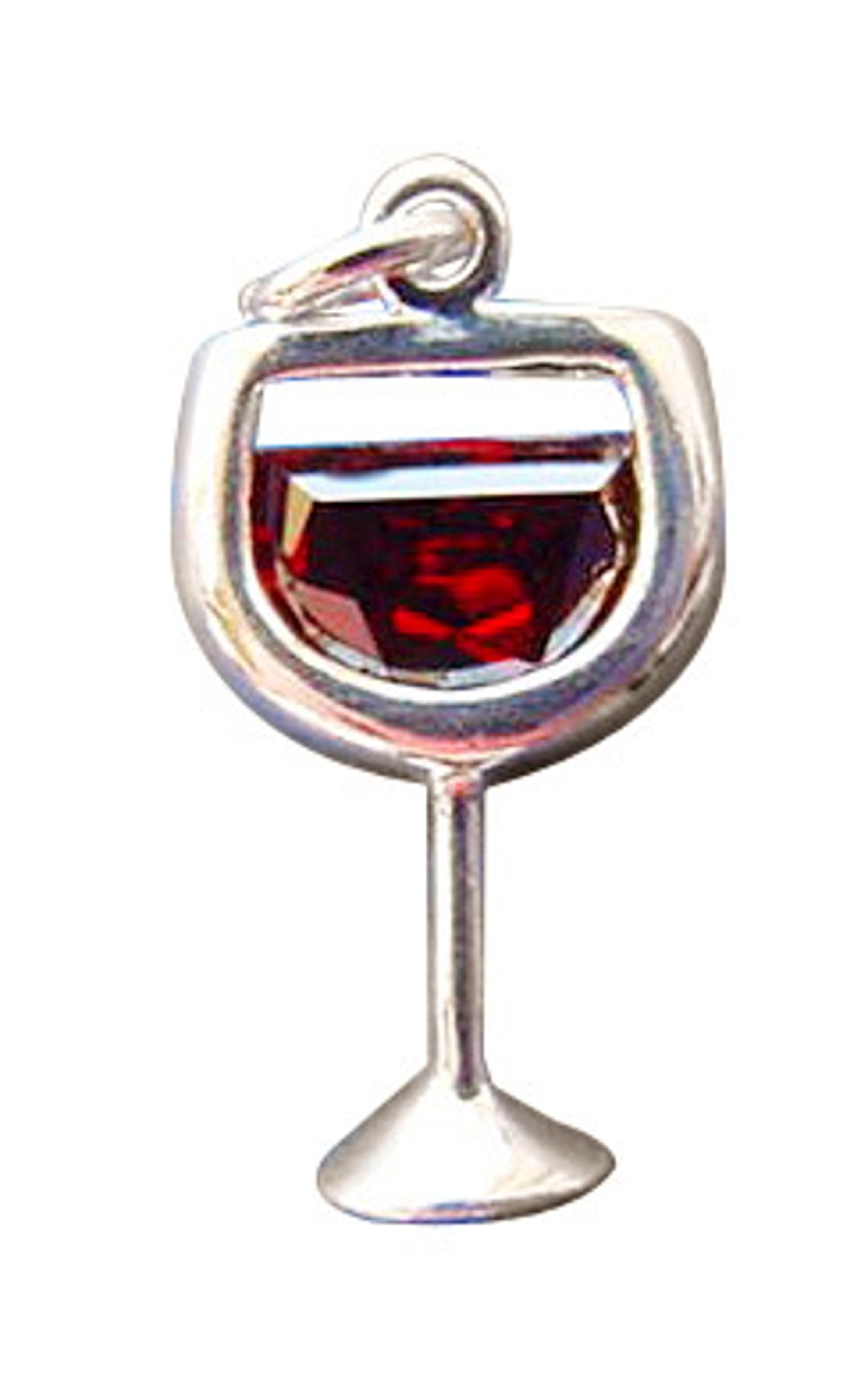Sterling Silver Cubic Zirconia Glass Of Red Wine Charm Sterling Silver Cubic Zirconia Glass Of Red Wine Charm