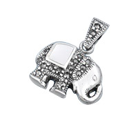 Sterling Silver Elephant Marcasite Body And Mother Of Pearl Blanket