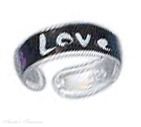 Black Enameled LOVE Toe Ring Purple Daisies - Click Image to Close