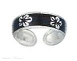 Enameled White Plumeria Tropical Flowers On Black Toe Ring
