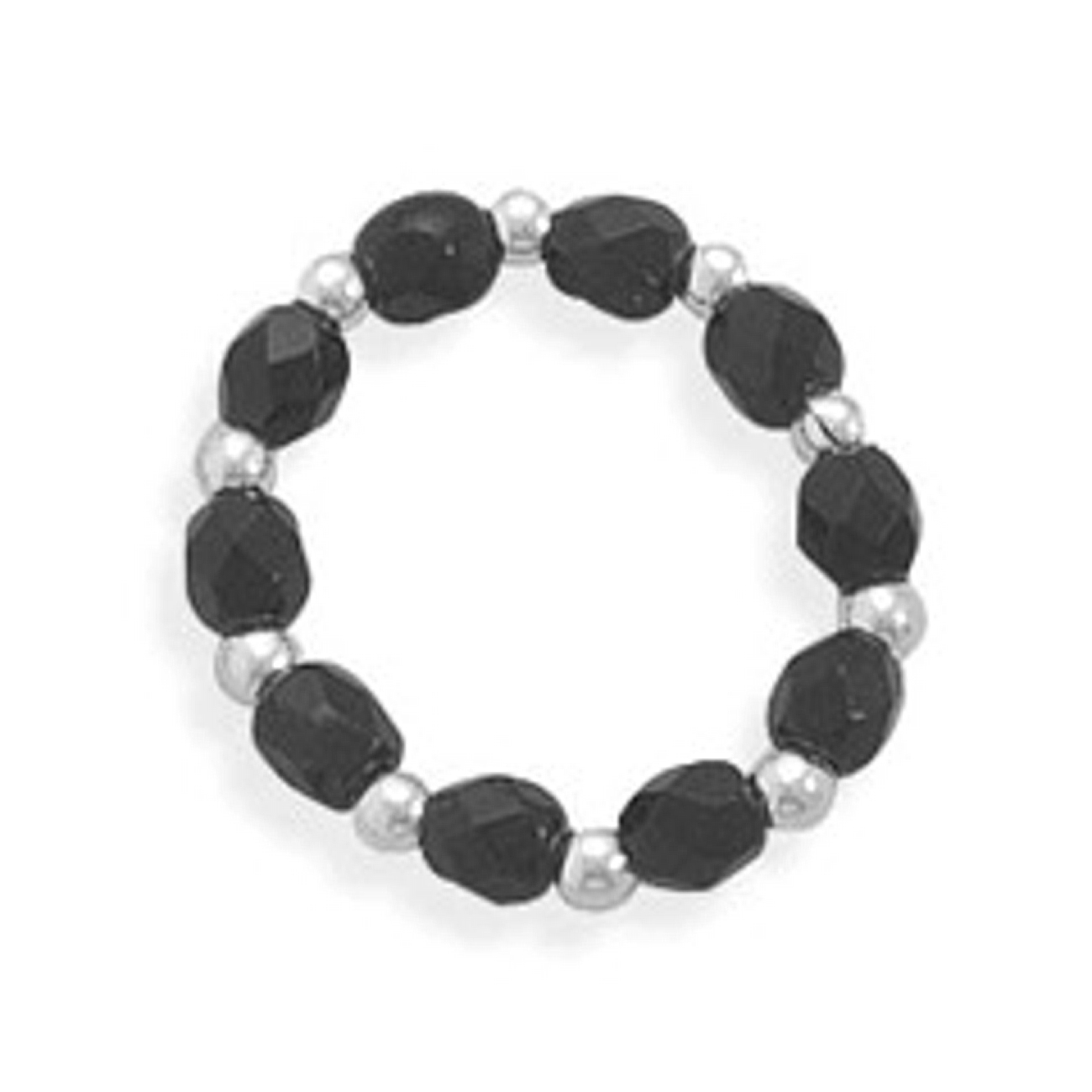 Sterling Silver And Black Glass Beaded Adjustable Stretch Toe Ring Sterling Silver And Black Glass Beaded Adjustable Stretch Toe Ring