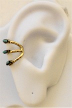 Left Or Right Sterling Silver Three Turquoise Row Band Ear Cuff