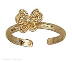 Gold Plated Rounded Butterfly Toe Ring - Click Image to Close