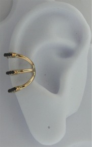 Left Or Right Sterling Silver Three Black Onyx Row Band Ear Cuff