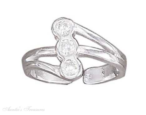 3 Stone Cubic Zirconia Split Shank Toe Ring