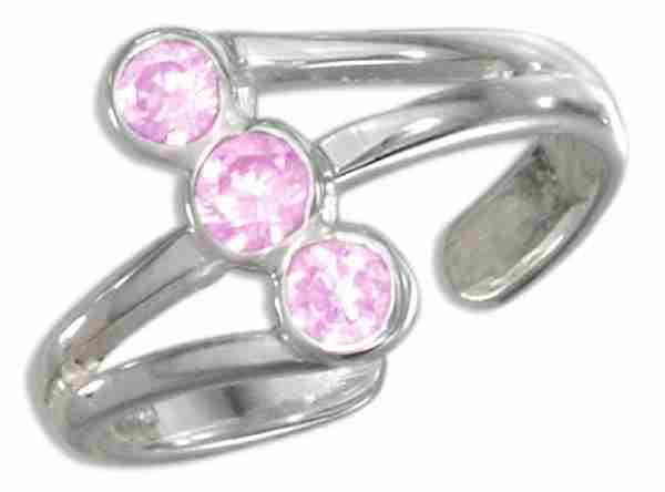 3 Stone Pink Cubic Zirconia Split Shank Toe Ring 3 Stone Pink Cubic Zirconia Split Shank Toe Ring