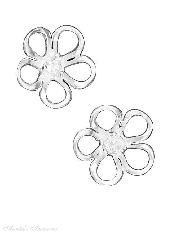 Clear Cubic Zirconia Flower Post Earrings