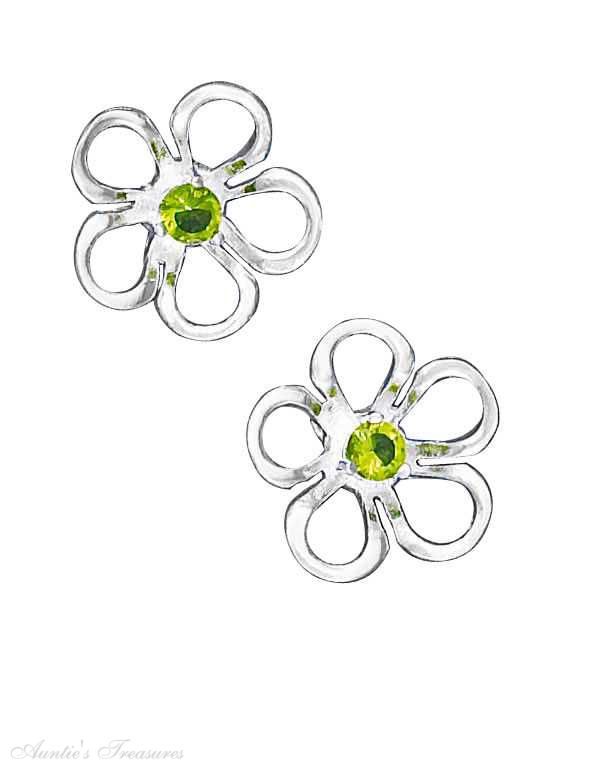 Green Cubic Zirconia Flower Post Earrings Green Cubic Zirconia Flower Post Earrings