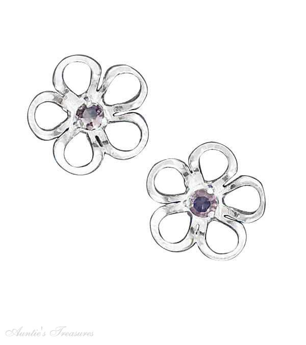 Synthetic Amethyst Flower Post Earrings