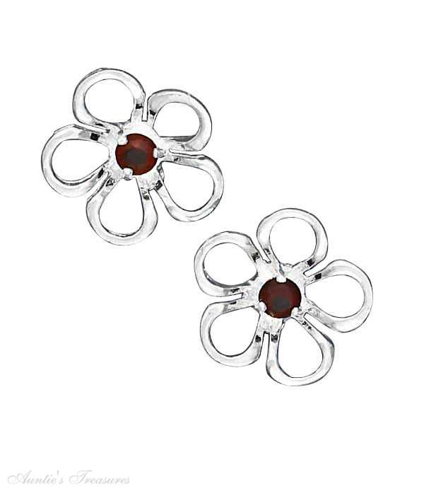 Synthetic Garnet Flower Post Earrings