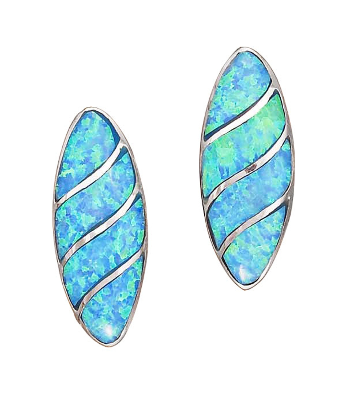 Imitation Blue Opal Oval Inlay Post Earrings Imitation Blue Opal Oval Inlay Post Earrings