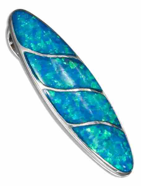Elongated Imitation Blue Opal Oval Pendant