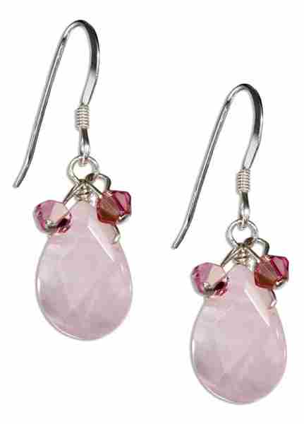 Faceted Pink Rose Quartz Teardrop Earrings Pink Austrian Crystals Faceted Pink Rose Quartz Teardrop Earrings Pink Austrian Crystals