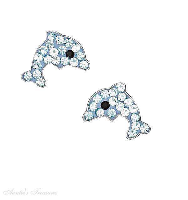 Blue Crystal Dolphin Post Earrings